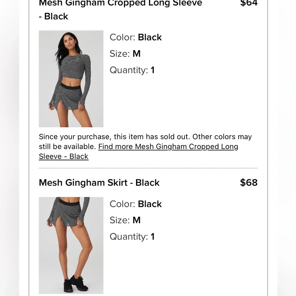ALO Yoga Mesh Gingham Cropped Long Sleeve and Skirt Set - Picture 7 of 7